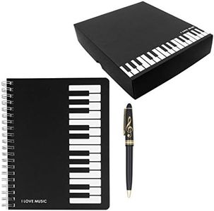 Caja de regalo musical con estampados de pentagrama con melodía y piano - 1 cuaderno negro con clave de sol y 1 bolígrafo con diseño de clave de sol (estilo teclado de piano)