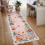 Lahome Floral Hallway Runner, 2X6 Washable Runner Rug Non-Slip, Ultra-Thin Soft Kitchen Runner Stain Resistant Boho Runner Low-Pile Carpet Runner for ‎Laundry Bathroom Bedroom(2x6ft,Light Pink)