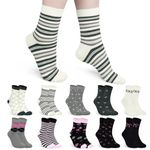 10 Pairs Women's Socks with Multi Stripe Dot and Heart Patterns, Colorful Classic Casual Ladies Sock, Gifts for Ladies (Mixed color 7)