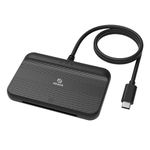 Akasa Contactless NFC SmartCard Reader and External Electric ID Memory Card Reader, Use & Play, USB-C 100cm Cable with LED Indicator, Black, Supports Windows, Linux and macOS, AK-CR-15BK