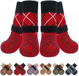 BEAUTYZOO Dog Socks to Prevent Licking for Hardwood Floors-Plaid Socks for Small Medium Large Dogs-Hot/Cold Pavement Traction Control Anti Slip Socks for Puppy Old Senior Dog,Paw Protector Red M