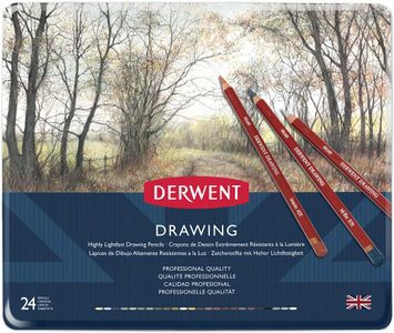Derwent Drawing Pencils Set of 24 – 5mm Core, Tin Case, Professional Quality