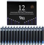 Wordsworth & Black 12 Pack Fountain Pen Ink Refills - Set of 6 Black - 6 Blue Ink Cartridges - International Standard Size - Length APPR 1.5" - Base Diameter APPR 0.24" - Disposable and Generic