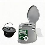 Denny International Large 6L Compact Portable Toilet, High Density Polyethylene, Potty Loo with Washable Basket and Toilet Roll Holder for Pool Party Camping Caravan Picnic & Festivals (Grey)