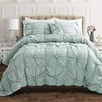 Lush Decor Bella Comforter Set Vintage Chic Style Ruched 3 Piece Bedding with Pillow Shams-King-Blue