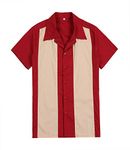 Mens Vintage Red Cream Rockabilly American Outdoor Camp Party Shirt Hip Hop Western Cowboy Style