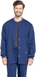 Cherokee Men's Medical Scrub Jacket Snap Front with Long Sleeve WW360, L, Navy