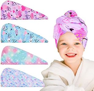 RETON 4 Pack Microfiber Hair Drying Towel, Hair Towel Wrap for Kids Girls Women, Super Absorbent Hair Turbans for Wet Hair, Fast Drying Hair Wrap with Buttons for Curly Long Thick Hair