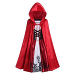 IDOPIP Little Red Riding Hood Costume for Girls Kids Halloween Birthday Party Dress up with Hooded Cloak Cape Red 7-8 Years