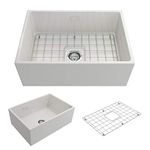 BOCCHI Contempo Farmhouse Apron Front Fireclay 27 in. Single Bowl Kitchen Sink with Protective Bottom Grid and Strainer in White