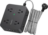 Power Bar Surge Protector, 8 Outlets with 4 USB Charging Ports(2 USB C), 3 Side Outlet Extender with 5 Ft Braided Extension Cord, Flat Plug, Wall Mount, Desk Charging Station for Office Home