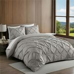 Epinch Pinch Pleated Duvet Cover Set 800 TC 100% Egyptian Cotton Luxurious Soft Home & Hotel 3-Piece 1-Pinch Duvet Cover 2-Pinch Pillowcase Zip & 8-Tie Close (Light Grey, Double_90 X 100 Inch)