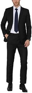 WEEN CHARM Men's Suits Slim Fit 2 Piece Black Tuxedo Two Button Wedding Groom Prom Party Blazer Pants Set