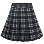 Dressystar Women Mini Skirt A Line Plaid Pleated High Waist Tennis School Uniform Skirt Black Grey Grid L