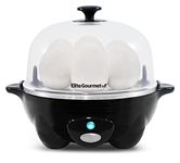 Elite Gourmet EGC-007B# Rapid Egg Cooker, 7 Easy-To-Peel, Hard, Medium, Soft Boiled Eggs, Poacher, Omelet Maker, Auto Shut-Off, Alarm, 16-Recipe Booklet, BPA-Free, Black