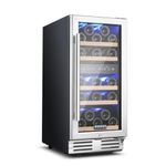 BODEGA 15 Inch Wine Cooler, Dual Zone Wine Fridge with Double-Layer Glass Door, 30 Bottles Wine Cooler Refrigerator with Digital Temperature Control and Temperature Memory for Home Bar