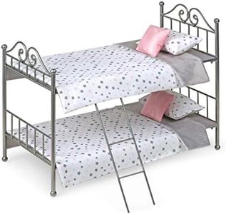 Badger Basket Toy Scrollwork Metal Doll Bunk Bed with Ladder and Bedding for 18 inch Dolls - Silver/Pink/Stars