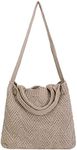 ENBEI Women's tote bags aesthetic Shoulder Handbags Hand crocheted Bags large Shoulder Shopping Bag large satchel cute Bag, Khaki Double Straps, Tote Bag Aesthetic Fashion