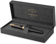 Parker Sonnet Fountain Pen, Black Lacquer with Gold Trim, Medium Nib (1931495)
