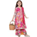 Naixa Girls Rayon Fabric Floral Printed 3/4 Sleeve Pink Sharara Dress Set, 10-11 Years