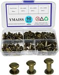 YMAISS 90 Sets Chicago Screws 3 Size 1/4,3/8,1/2in Bookbinding Binding Screw Chicago Button Post Rivets Screw Belt Screws Leather Photo Albums Screw Nail Rivets Studs Round Flat Head,Bronze