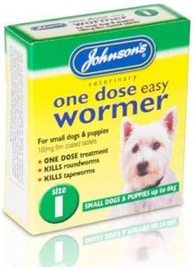 Johnson One Dose Wormer Dog Worming Tablets Roundworm & Tapeworm SIZE 1 Easy Small Dogs Up To 6kg