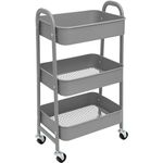 YUKOOL Versatile 3-Tier Metal Storage Trolley on Wheels - Space Saving and Durable Rolling Cart for Kitchen Makeup Bathroom Office,Grey