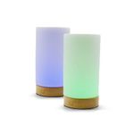 Cylinder Friendship Lamp v2 by LuvLink - Extended WiFi Range - Bluetooth Setup - Wood & Glass Design (Set of Two, Natural)