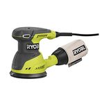 Ryobi RS290G 2.6 Amp 12,500 OPM Single Speed 5 Inch Hook and Loop Corded Random Orbit Sander w/ 3 Pads and Dust Bag