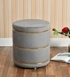 ShadowKart Pouffes Sitting Stool for Living Room, Mudda Puffy Wooden Ottoman Stools, Pouffe Footstool, Pouf for Office Home Decoration & Dressing Table, 16x18 Inch (Grey New)