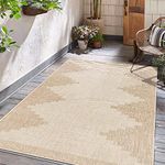 Hauteloom Djugun Outdoor Area Rug - Outside Porch Patio Rug Carpet - No Pile Rug - Waterproof Rug - Geometric - Brown, Cream, Beige - 7'10" x 10'2"