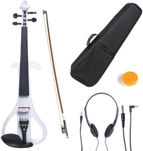 Cecilio CEVN-4W Style 4 Silent Electric Solid Wood Violin with Ebony Fittings in Metallic Pearl White, Size 4/4 (Full Size)