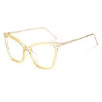 FEISEDY Cat Eye Oversized Eyewear Non prescription Glasses Frame for Women B2460 (Amber Transparent Yellow, 53)