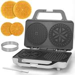 SugarWhisk Pizzelle Maker Electric, Non-stick Stroopwafel Maker, 2 X 5” Pizzelle Cookie Maker Machine for Christmas, Stroopwafel Iron, 4“ Mold Included, White