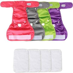 Luxja Reusable Female Dog Diapers with Detachable Diaper Pads (Pack of 4), Washable Dog Wraps Hygiene Nappies for Female Dog,(Gray + Green + Purple + Rose Red), L1