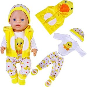 Doll Clothes for 18 Inch Baby Dolls, Sweet Outfits Jumpsuit Top Hat and Socks for 35-45 cm New Born Baby Dolls Girls Birthday (Chick)(No Doll)