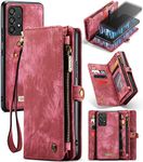 Lhyxuuk for Samsung A53 5G Wallet Case,Premium Cowhide Leather Purse Magnetic Detachable Phone Cover with Zipper Pocket and 8 Card Slots for Samsung Galaxy A53 5G (Galaxy A53 5G, Red)