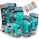 OutdoorMaster Kids/Youth Protective Gear - Knee Pads Elbow Pads Wrist Guard 6-in-1 Set for Bike, Roller Skating, Skateboard, Inline Skating, Hover Board,Penny Board - Camo - S