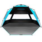 OutdoorMaster Beach Tent with Dark Shelter Technology, Portable Beach Shade Sun Shelter Canopy for 4-6 Person with UPF 50+ UV Protection, Easy Setup Pop Up Tent Family Size - Blue