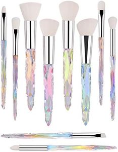 Makeup Brush Set 10 Piece Essential Make-up Brushes Kit for Powder Liquid Cream Cosmetics Blending Blush Concealer Brushes Transparent Plastic Handle (White)