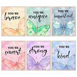 HOMANGA Girls Room Decor Posters, Girls Room Wall Art, Posters for Girls Room, Kids Room Butterfly Wall Art Prints, Girls Wall Decor Prints for Bedroom, Nursery Room (Set of 6, 20x25 CM, Unframed)