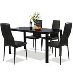 NAFORT Dining Table Set for 4, 48.5" Rectangle Tempered Glass Kitchen Room Table with 4 Black Faux Leather Dining Chairs, Space-Saving Dinner Tables with Metal Frame for Dining Room, Office, Dinette
