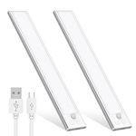 OUILA Under Cabinet Kitchen Lights, 64 LED [2 Pack] Cold White Motion Sensor Lights Indoor Stepless Dimming, 1000mAh USB-C Rechargeable LED Lights for Cupboard, Kitchen