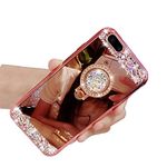 Lozeguyc iPhone 8 Plus Case,Luxury Crystal Rhinestone Soft Rubber Bling Diamond Glitter Mirror Makeup Case for iPhone 8 Plus 5.5 Inch with Detachable 360 Degree Ring Stand-Rose Gold