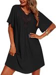 OURS Women's Swimsuit Beach Cover Up Dress Short Sleeve Bikini Bathing Suit Swimwear Coverups Black M