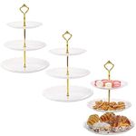 Tosnail 3 Pack 3 Tiers White Plastic Cupcake Stand Dessert Stand Tiered Serving Trays, Embossed Party Serving Trays Fruit Pastry Holders for Wedding and Party - Gold Crown Rod