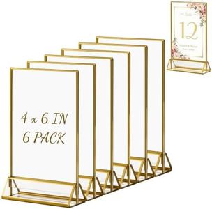 6 Pack Acrylic Gold Sign Holders,4x6 Inch Clear Picture Frames with Gold Borders ,Double Sided Table Menu Display Stand for Restaurant Signs,Wedding Table Menu Recipe Cards Photo Display