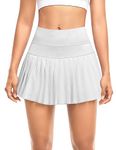 DERCA Tennis Skirt with Shorts for Women Pleated Mini Skirts High Waisted Golf Skorts with Pockets Athletic Skirts (#a1 Pleated-White,Large)