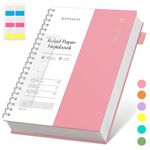 EMSHOI A4 Notebook College Ruled, Spiral Notepad 150 Sheets/300 Pages, 100gsm, PVC Cover, Sticky Notes, Pocket, Pen Loop, Ruler, Bookmark, Lined Journal for Women Men Writing, 21.5x27.9cm, Pink