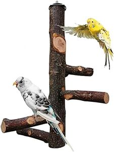 HUIRUMM Wood Bird Perch Stand,Bird Perch Stand Toy, Bird Perch Stand Toy Wood Parrot Perches Hanging,Hanging Multi Branch Perch for Parrots, Parakeets Cockatiels,Love Birds, Finches